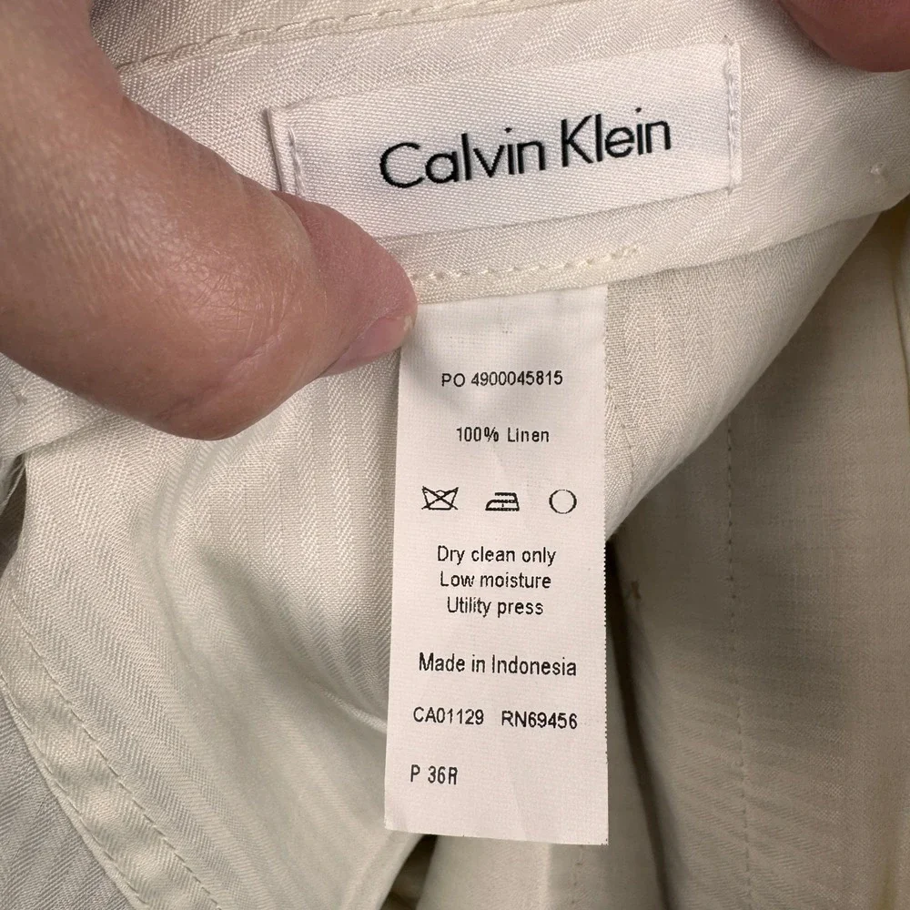 Calvin Klein Pants Mens 36 Beige 100% Linen Flat Front Suit Separate Dress NEW